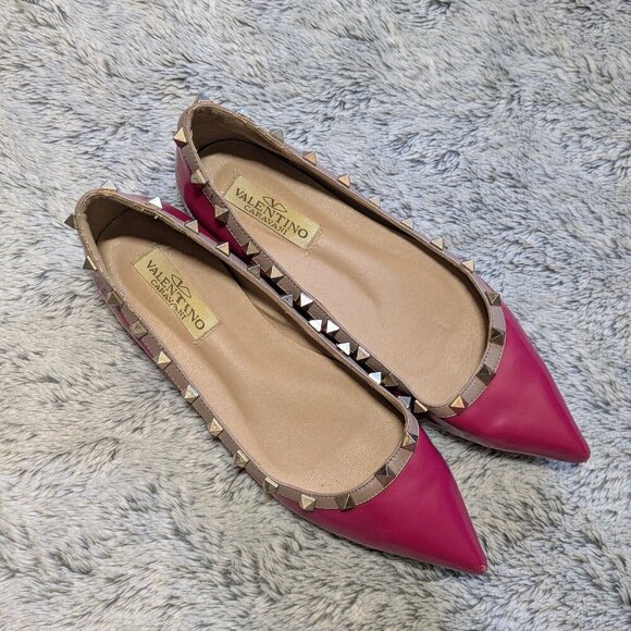 Valentino Pink Rockstud Flats Patent Leather Pointed Toe Shoe Size 41 US 10 - Picture 3 of 8